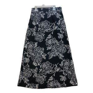 Messini midi‎ black & white rose skirt SKUW403